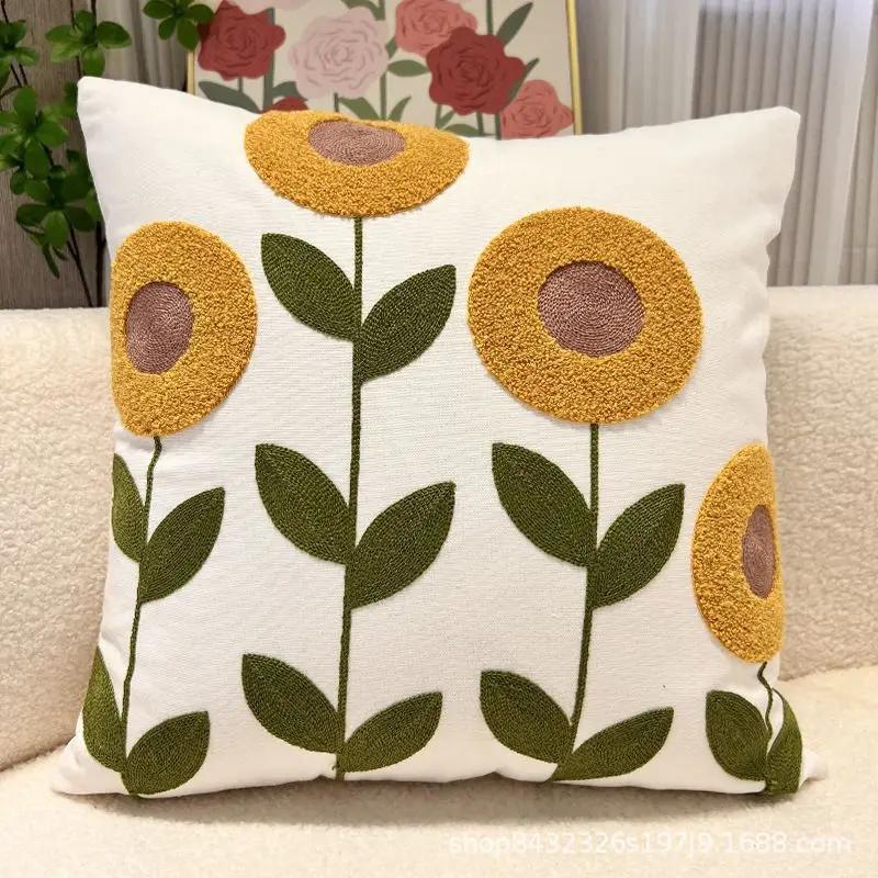45X45Embroidery Pillowcase Pillow Cover Luxury Flower Nordic Vintage Style Cushion Covers Home Living Room Sofa Couch Seat Decor