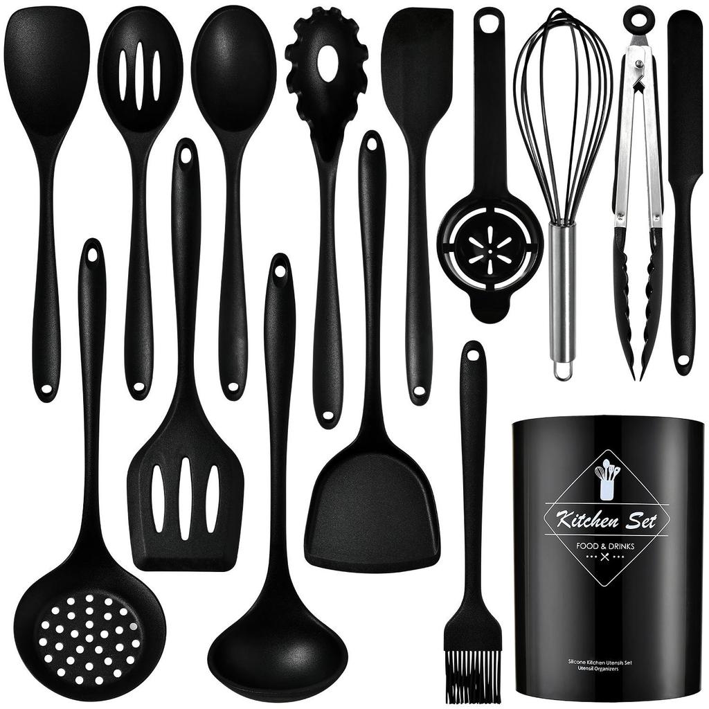 15-Piece Non-Stick Silicone Kitchen Utensil Set: Spatulas, Soup Ladle, Cooking Spoons