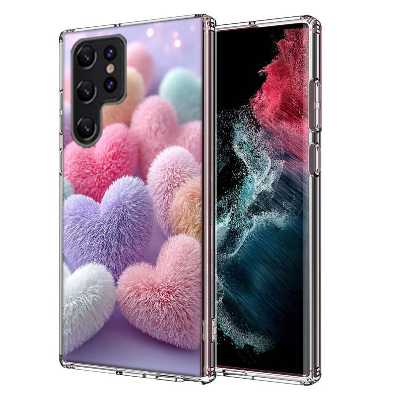 Furry Heart Capa Phone Case For Samsung S26 Ultra S25 Edge Galaxy S23 S21 S20 S24 FE S22 S10 Plus Cover Clear TPU Shell Coque Wi