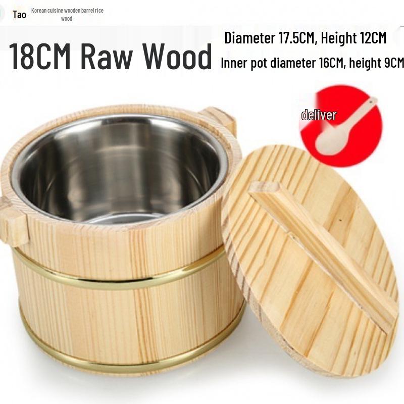 Wooden Rice Bucket with Lid: Insulated Serving Bowl and Spoon for Dining Table