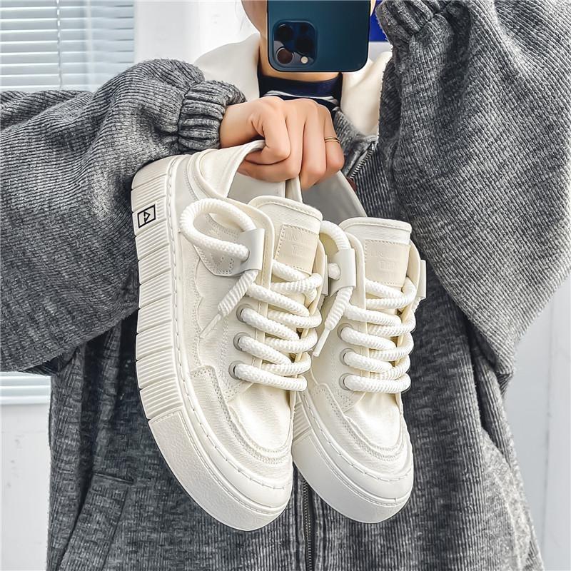 Herren Schwarze Weiße Klobige Canvas-Sneaker Doppelt tragbar Rutschfeste Lässige Skate-Schuhe