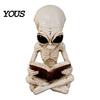 Collectible Alien Art Pieces Cross Legged Reading Book Skeleton Figurine, Resin Sci-Fi Gothic Personalized Birthday Souvenirs Halloween Ornament,