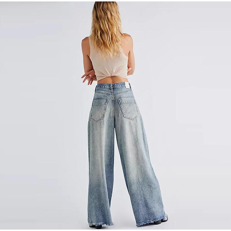 Vintage Baggy Jeans Women Fashion 2025 New Loose Casual Solid Color Wide Leg Pants Zipper Fly Pocket High Waist Denim Trousers