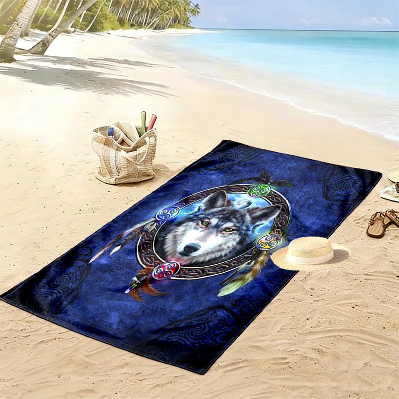 Native Indian Wolf Print Beach Towel, Large Soft Quick Dry Towel for Beach Camping Swimming