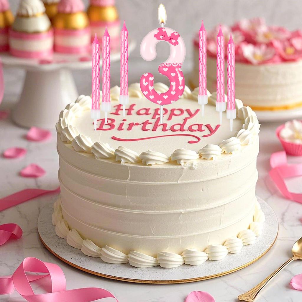 11pcs Pink Bow Number 0-9 Birthday Candles, Cat Cartoon Birthday Decorations for Girls, Wedding Anniversary Party Supplies