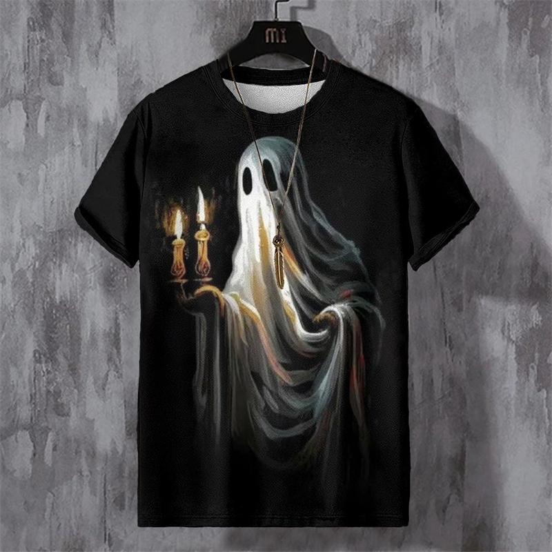 Men's Halloween T-shirt 3D Printed Ghost Pattern T-shirt Casual Round Neck Short Sleeved T-shirt Oversized Y2K Men's Top