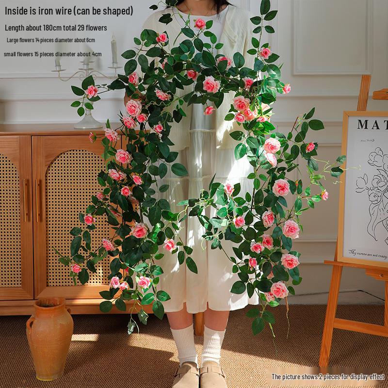 Rose Vine Air Conditioning Pipe Cover: Decorative Plastic Fake Flower Vine for Wall and Roof Hanging