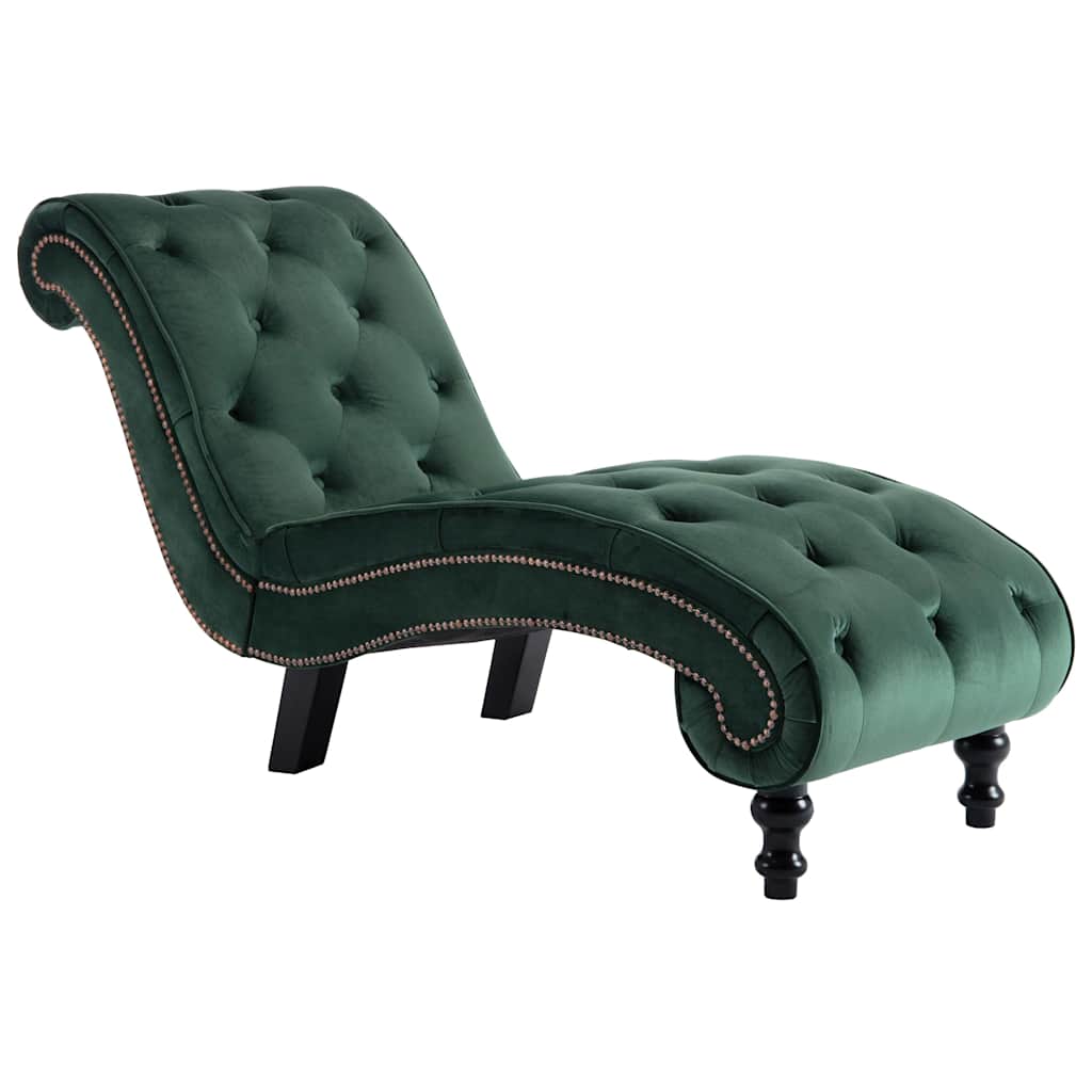 Vidaxl Chaise Longue, Green, Upholstered with Velvet