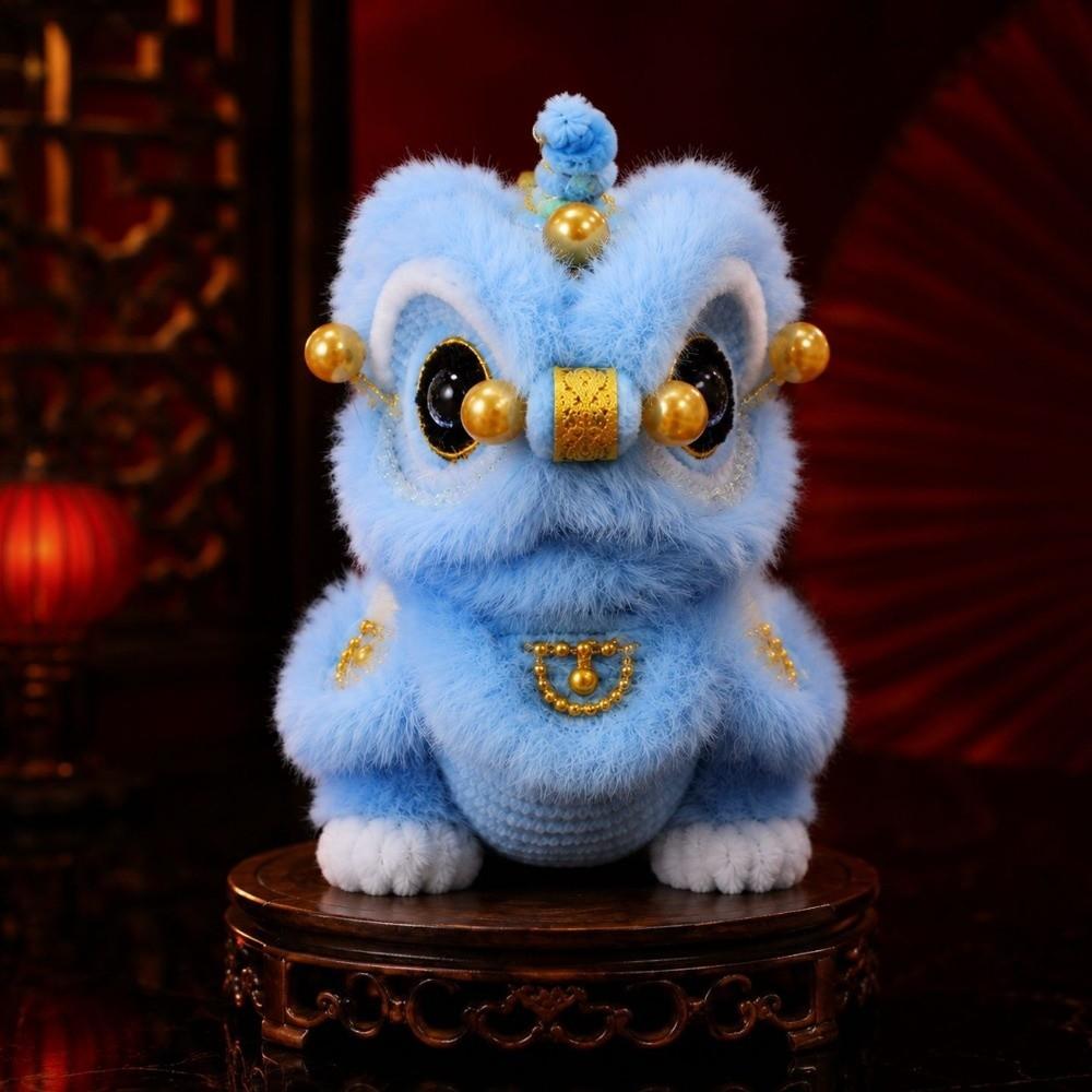 Handmade Lion Dance Plush Toy Cute Chinese New Year Decoration Lion Dance Ornament Car Decoration