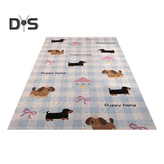 Bathroom Floor Mat Cartoon Puppy Printing Hollow Out Non-slip Rubber Backing Catch Hair Cuttable Quick Drainage Shower Mat for Living Room Balcony