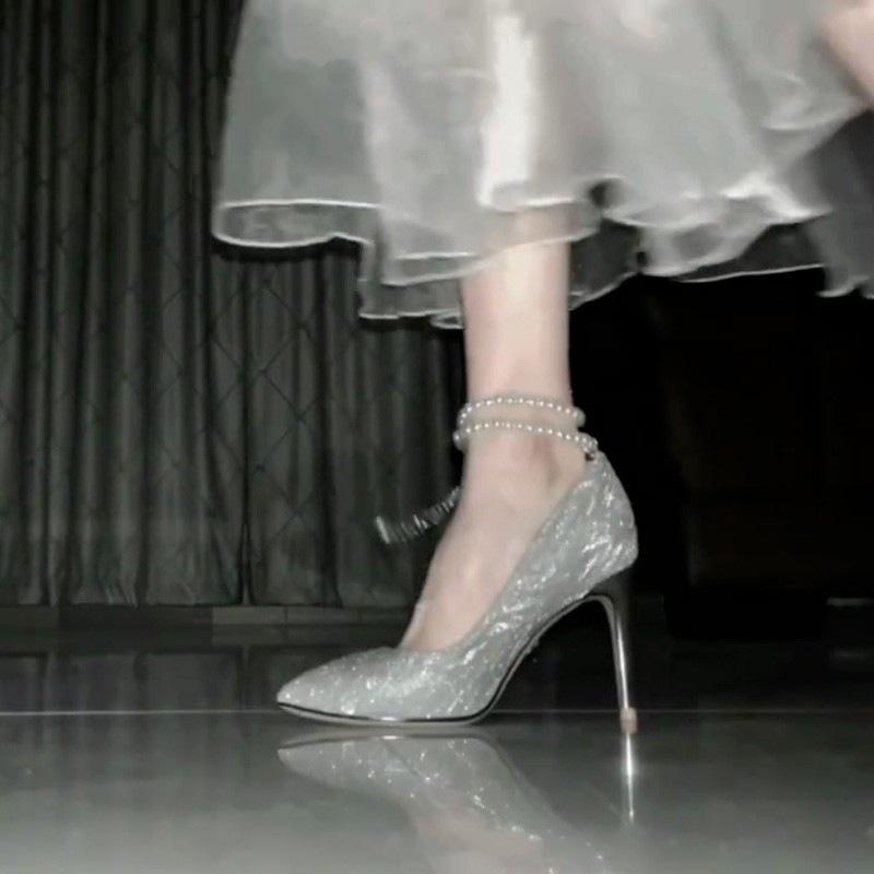 Neue Damen-Hochzeits-High Heels - Spitze Zehenpartie, Dünner Absatz, Flache Zehenfreie Schuhe