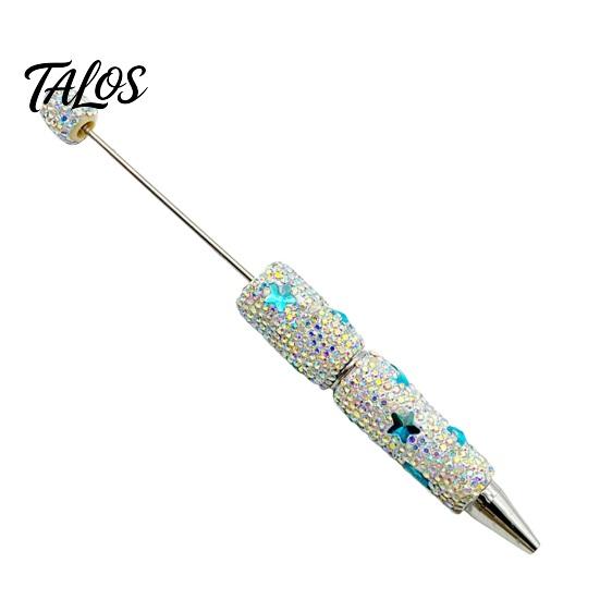 Comfortable Grip Beaded Pens Glitter Beadable Ballpoint Pen, Sparkly Rhinestone Star Moon Plastic DIY Handmade Gel Ink Pen for School Projects, Crafts