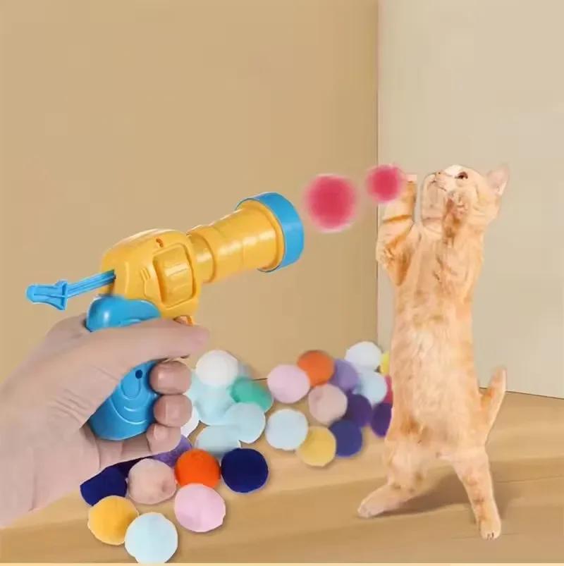 Heißes Katzenspielzeug Interaktives Hochspaß-Spielzeug Gewehr 10/20/30/100 Stück Plüschball Abschüsse Leiser Hochspringender Ball zum Kitzeln der Katze
