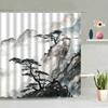 Chinese Style Ink Painting Shower Curtain Landscape Flower Tree Plant Boat Plum Living Room Background Wall Bathroom Screen Hook