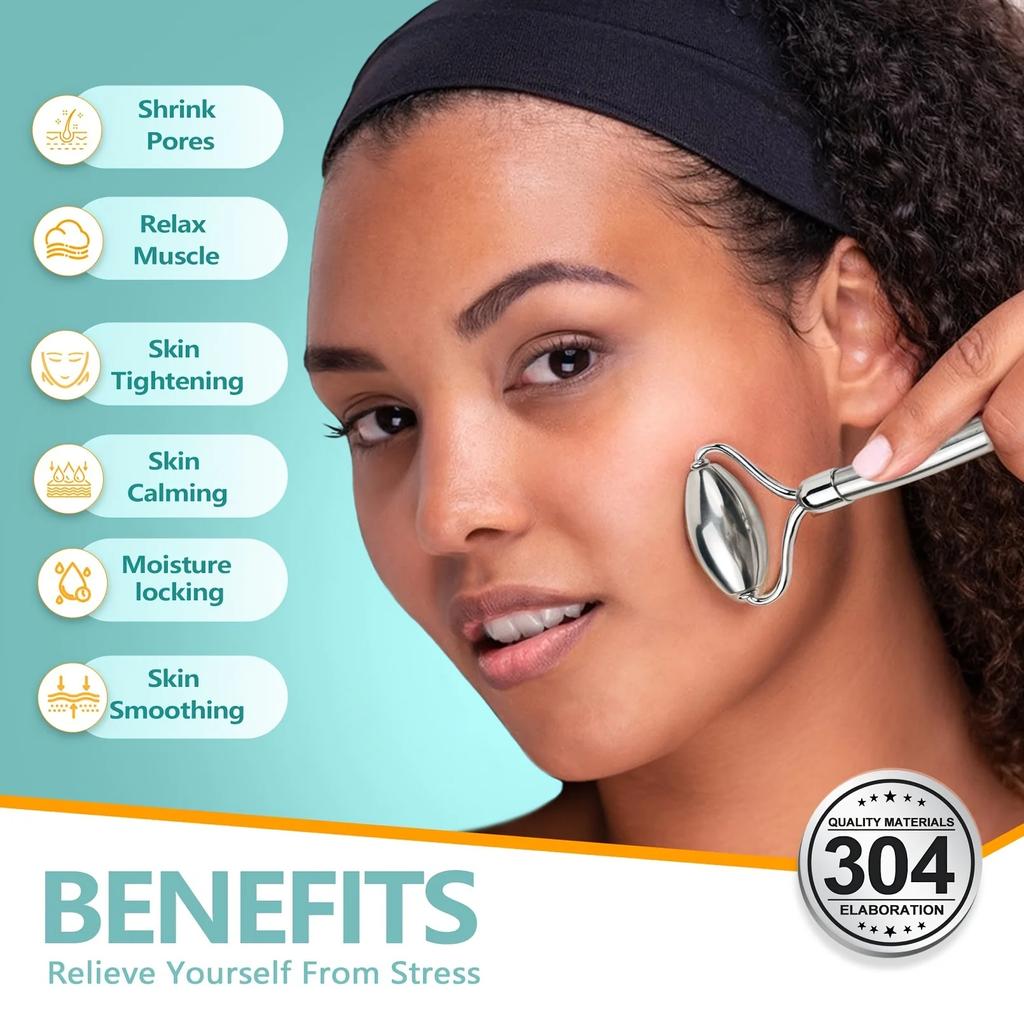 Stainless Steel Roller Face Roller Gua Sha Facial Tools Skin Care Facial Care Reduces Under-Eye Puffiness and Dark Circles