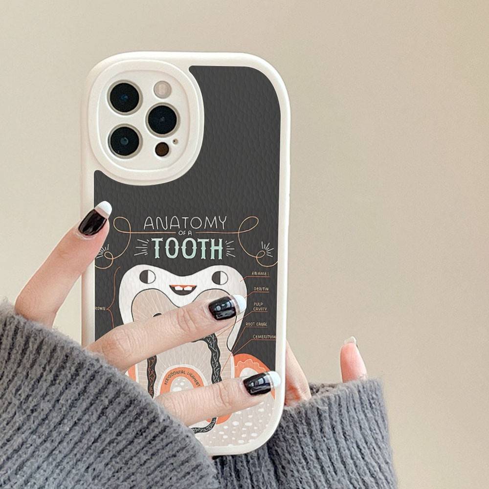 Dentist Tooth Pattern Phone Case For IPhone 16 15 14 13 12 11 Pro Max Plus Soft Leather Cover