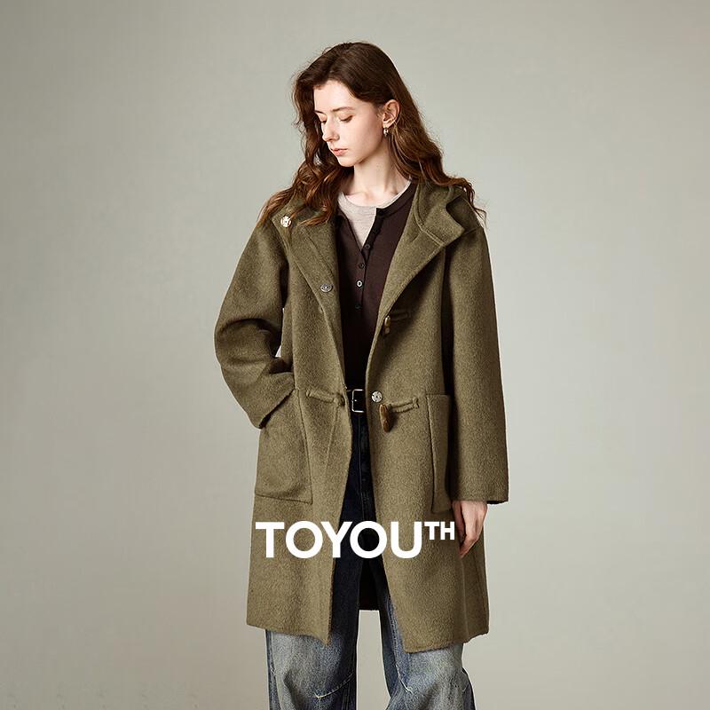 Palton retro de damă cu glugă, lungime medie, amestec de lână