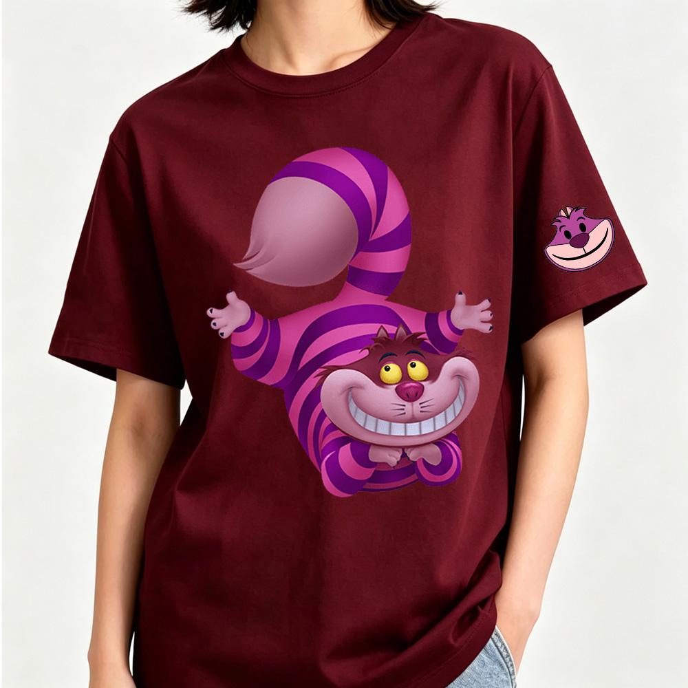 Alice's Adventures In Wonderland Cheshire Cat Anime Cartoon 2026 Newest Trend Harajuku Men and Women Fashion Casual Cotton T-shirt