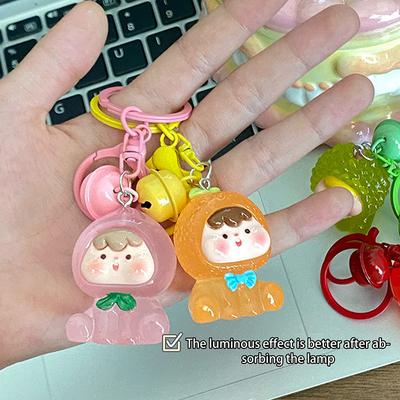 1Pc Cute 3D Luminous Fruit Cub Bell Creative Keychain Y2K Sweet Fruits Pendant For Girls Diy Decoration Gifts