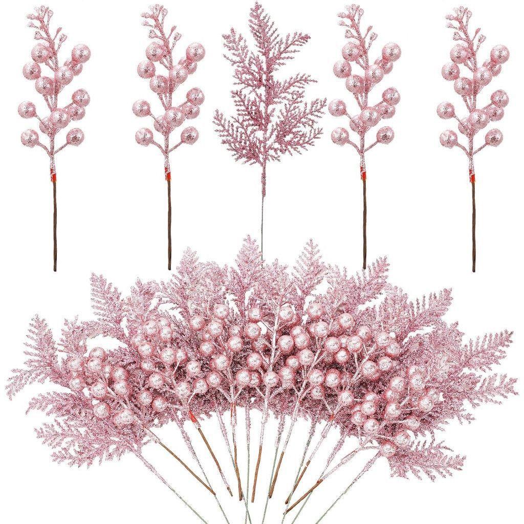 5Pcs Christmas Decoration Glitter Berrie Artificial Flower Bouquet Christmas Tree Ornaments for Home New Year 2025 Navidad Decor