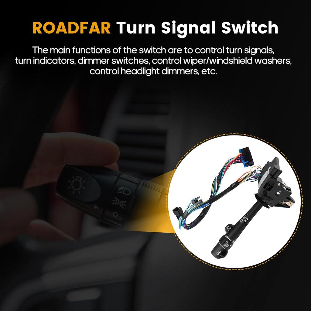ROADFAR Turn Signal Switch Multi-Function Combination Switch, Push Button, Black, Manual Operation, Fits 2000-2005 Chevy Impala with Cruise Control,