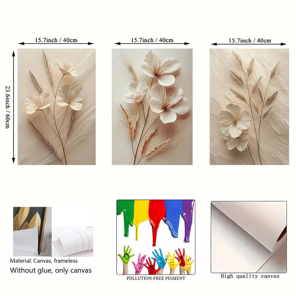 Luxurious Gold Floral Triptych Canvas Wall Art