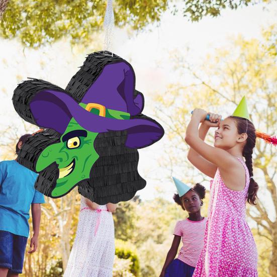 Halloween Witch Pinata Spooky Witch Head Pinata with Stick And Blindfold