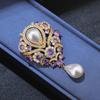 Fashionable Violet Pearl Pendant, Luxurious Rhinestone Inlaid Brooch, Charming Jewelry Accessories for Banquet Dresses, Gifts