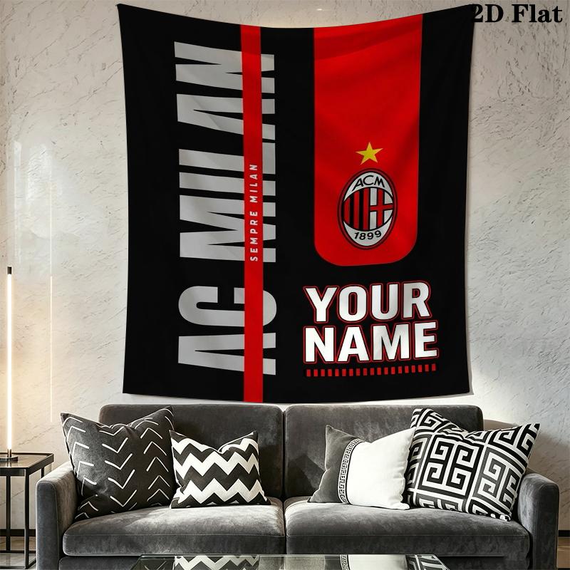 Custom Name Ac Milan Wall Tapestry Aesthetic Wall Hanging Printed Fabric Blanket Decorative Tapestries for Bedroom Living Room Home Decor