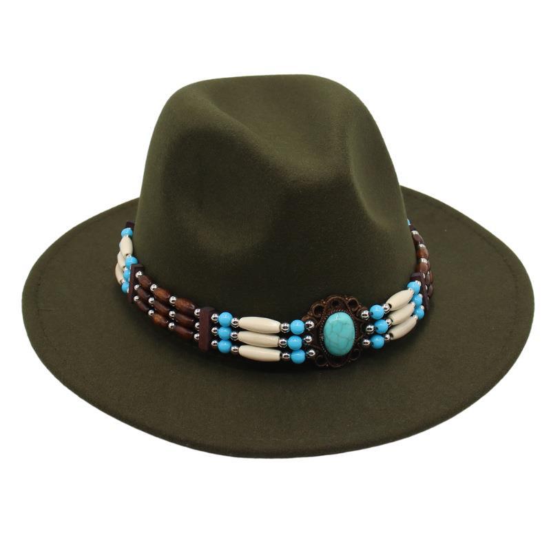 Turquoise Ethnic Style Top Hat, Foreign Style Jazz Hat, Retro Felt Hat, Spanish Temperament Plush Woolen Hat