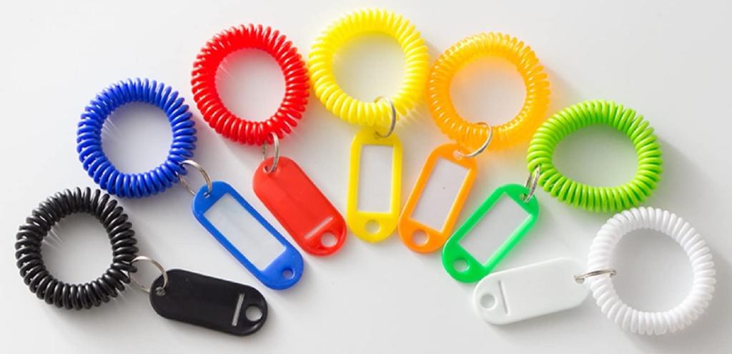 Aloala Wrist Key, Stretchable Coil Key Ring, Spiral Spring Band, Locker (5 Colors, Set of 100)