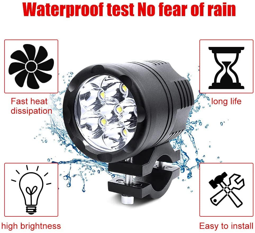 Biqing 60W Motorcycle LED Fog 6 LED Spotlights for Auxiliary High Long Shock 1 Piece Waterproof Switch Light/Work Light, Motorcycles, 12V/24V,