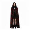 Halloween Blood Splatter Print Hooded Cape Scary Cosplay Black Lace Up Cloak For Adult Horror Themed Vampire Witch Role Play Set
