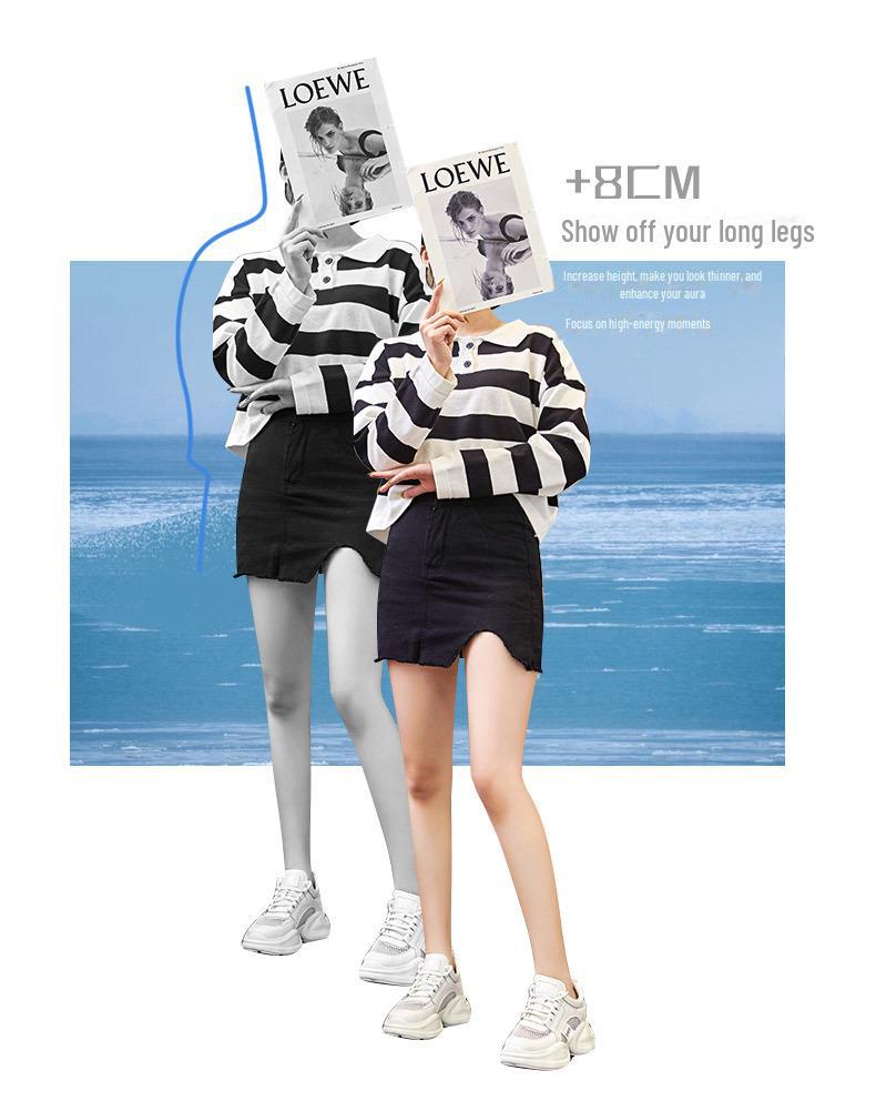 Women's 2024 Summer White Mesh & Leather Height-Enhancing Casual Shoes with Thick Sole.