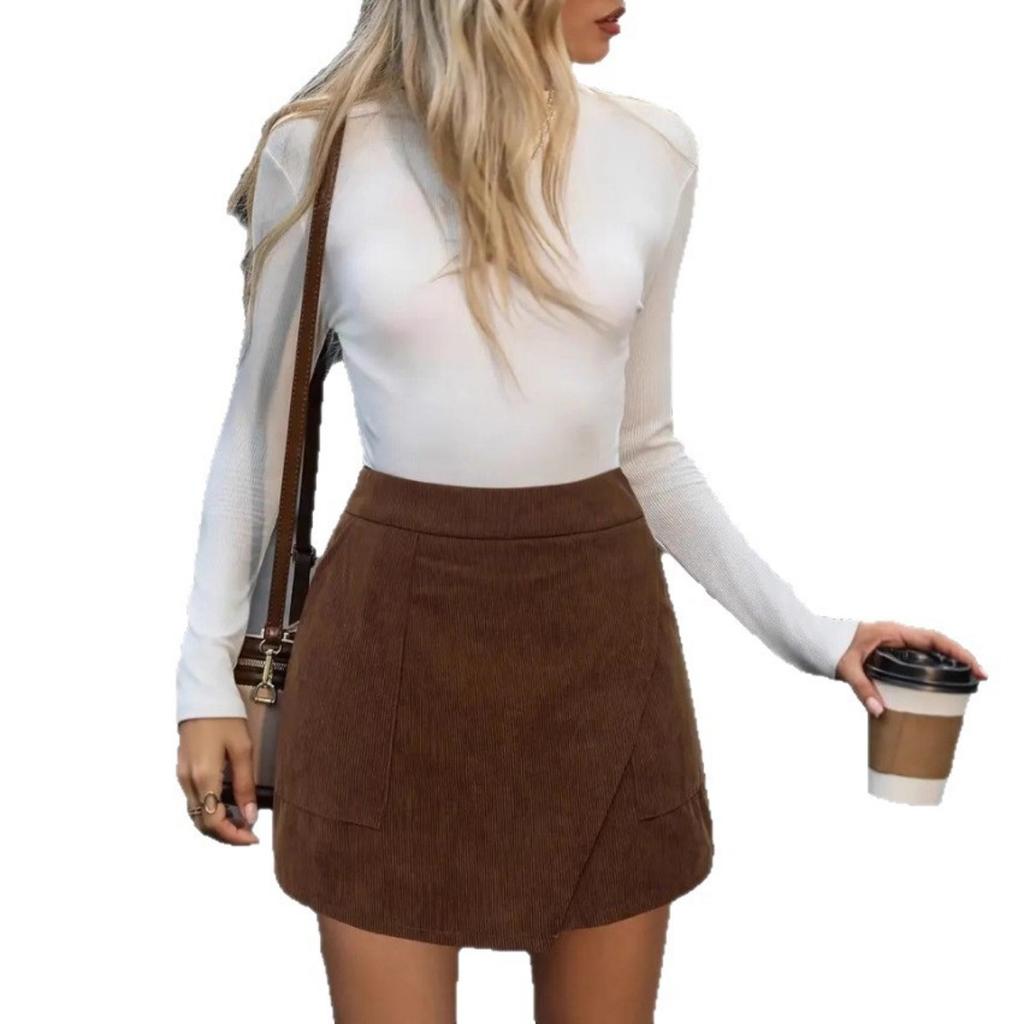 Fall Winter Women High Waist Corduroy Mini Skirt, Slim Fit A-line Pencil Bodycon Skirt