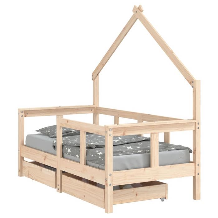 VidaXL Children's Bed Frame with Drawers 70x140 Cm Solid Pine Wood 834540