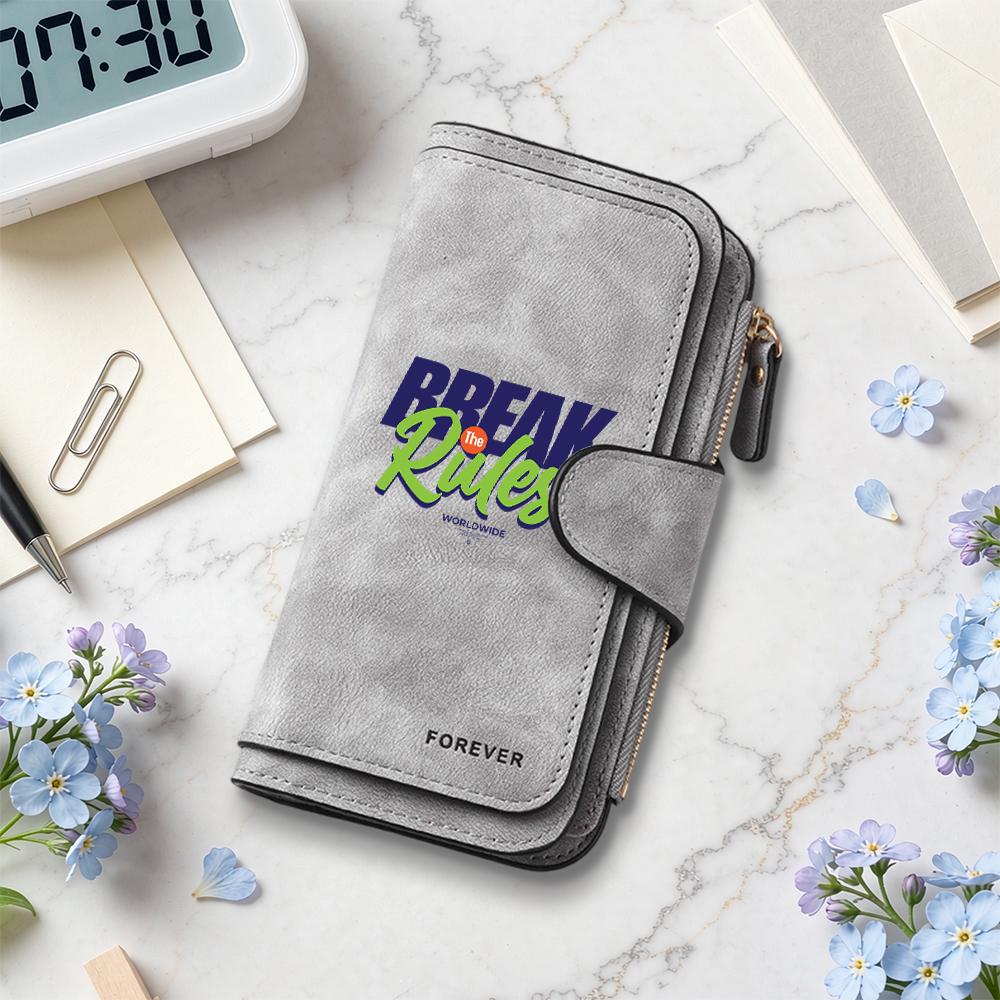 Fashion Long Wallet Break The Rules Print Portable Card Holder Casual FOREVER Purse for Daily Use