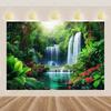 2D Lush Forest Waterfall Backdrop Tropical Nature Photo Background