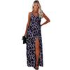 Sommerkleid für Damen, Neckholder, offener Neckholder, V-Ausschnitt, elastische Taille, sexy Print, langes Kleid