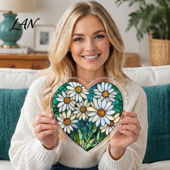 Colorful Pattern Wall Hanging Acrylic Puzzle Suncatcher, Window Pendant, Heart Shape Stained Glass Realistic Effect Style Sun Catcher Decoration,