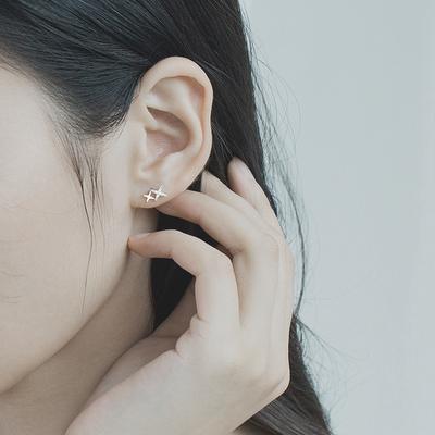S925 Silver Plated Stud Cold Wind Star Stud Sweet Temperament Inlaid Diamond Four-point Star Earrings Small Fresh with Japanese Korean Women