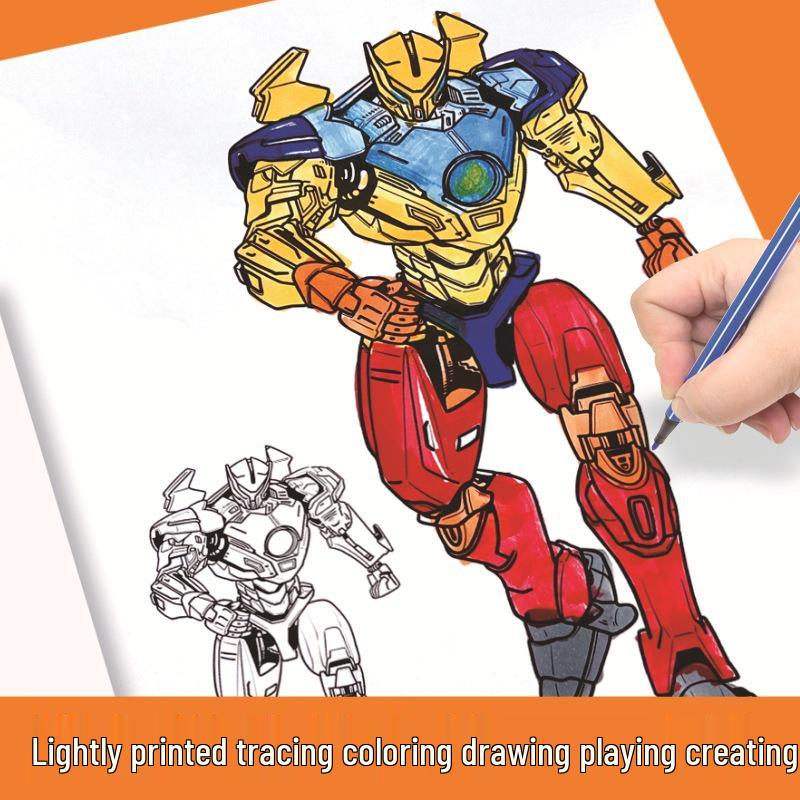 Primary Student's Line Drawing & Coloring Book: Cute Characters, Ancient Styles, Mecha, for Beginners