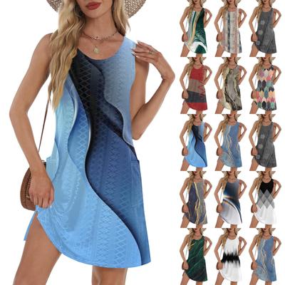 Women's Casual Sundress With Pockets Summer Boho Beach Dress T-Shirts Dress V Neck Loose Tank Dresses