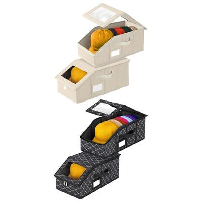 Pack of 2 Stackable Containers for Caps Accessories and Toy with Clear Front Designs for Organized Home Storage