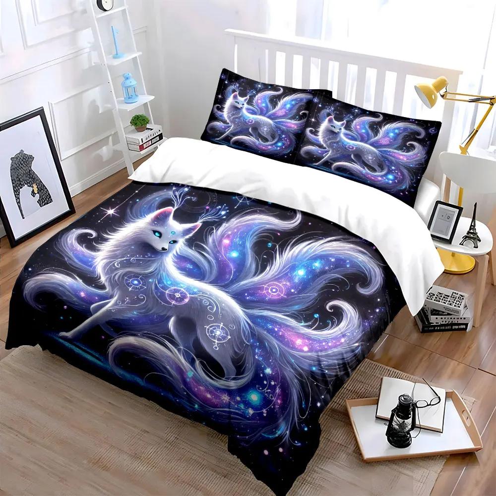 Mystical Fox Galaxy Decor Set Soft Comfortable Duvet Cover Bedding Set Included 1*Duvet Cover & 2*Pillowcases Gift