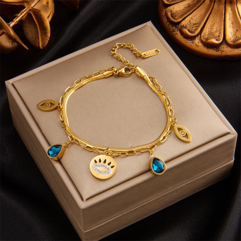 Gold Plated Stainless Steel Double Layer Heart Charm Bracelet