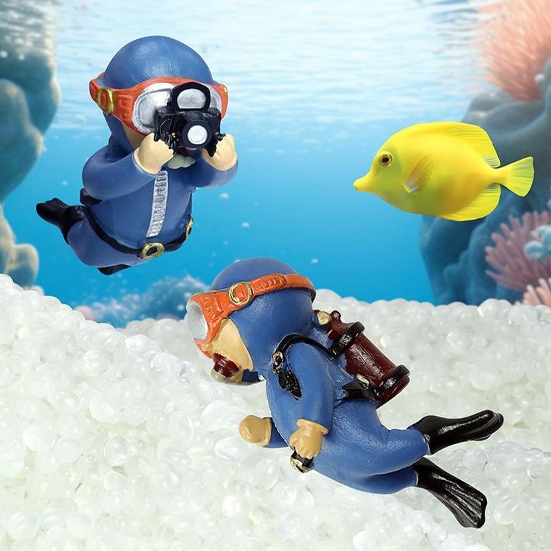 Chubby Scuba Diver Aquarium Ornament Sinking & Floating Miniature Decor for Fish Tanks Funny Underwater Scene Prop