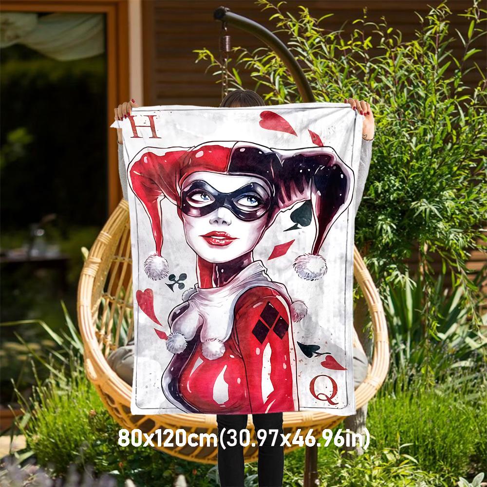 

1pc Harley Quinn Joker Playing Card Outdoor Blanket - Throw Blanket, Soft , Flannel Blankets, Living Room, Travel, Camping-1102188 80x120cm