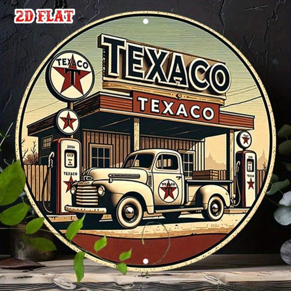 Vintage Round Aluminum Tin Sign Wall Art Rustic Gas Station Metal Decor Home Garage Cafe Bar