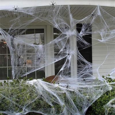 Halloween Dekorationen Künstliches Spinnennetz Super Dehnbares Spinnengewebe mit Gefälschten Spinnen Gruselige Party-Szenendekoration Horrorhaus-Requisiten